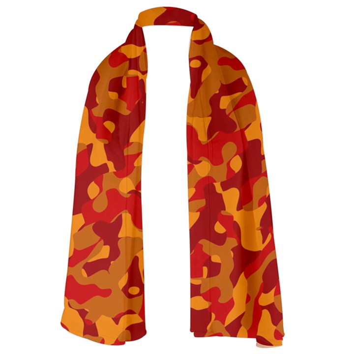 Red and Orange Camouflage Pattern Long Sheer Chiffon Scarf 