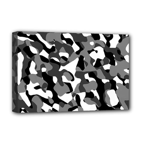 Black And White Camouflage Pattern Deluxe Canvas 18  X 12  (stretched) by SpinnyChairDesigns