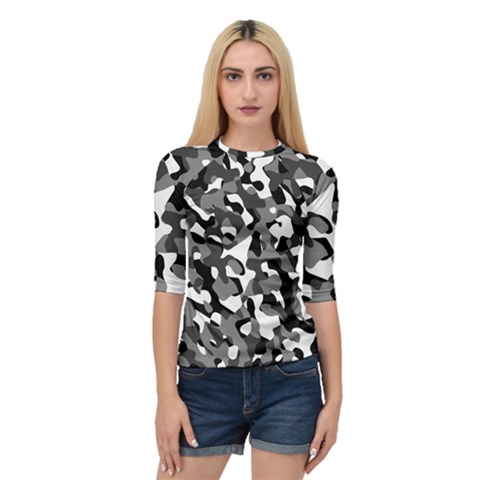 Black And White Camouflage Pattern Quarter Sleeve Raglan Tee by SpinnyChairDesigns