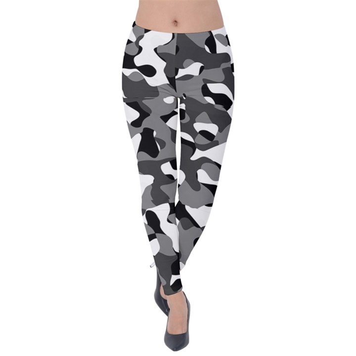 Black and White Camouflage Pattern Velvet Leggings