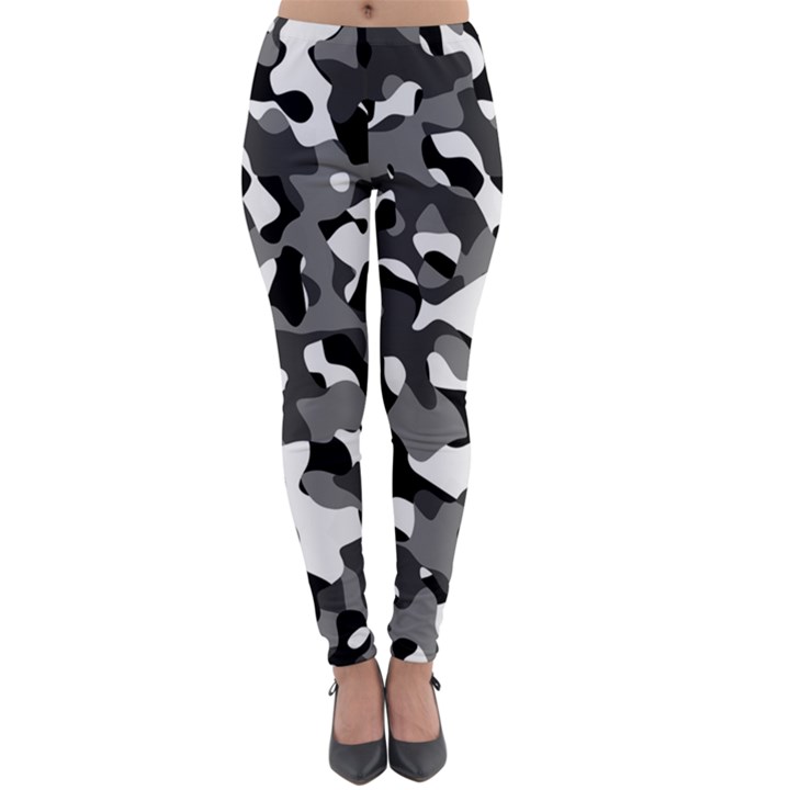 Black and White Camouflage Pattern Lightweight Velour Leggings