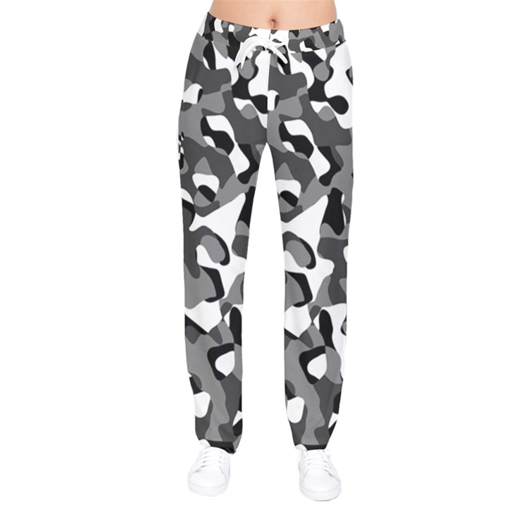 Black and White Camouflage Pattern Women velvet Drawstring Pants