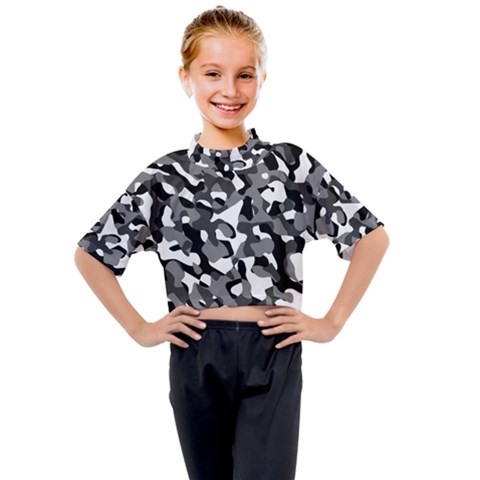 Black And White Camouflage Pattern Kids Mock Neck Tee by SpinnyChairDesigns