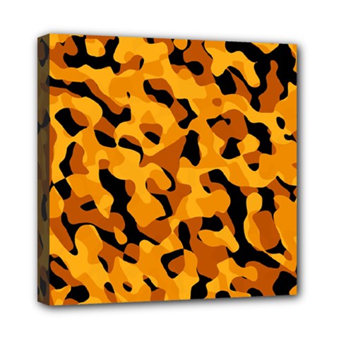 Orange And Black Camouflage Pattern Mini Canvas 8  X 8  (stretched) by SpinnyChairDesigns