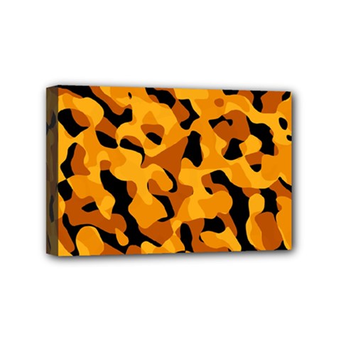 Orange And Black Camouflage Pattern Mini Canvas 6  X 4  (stretched) by SpinnyChairDesigns