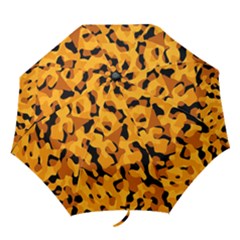 Orange And Black Camouflage Pattern Folding Umbrellas by SpinnyChairDesigns