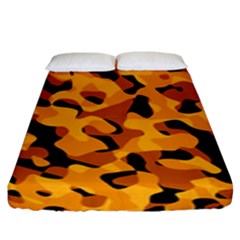 Orange And Black Camouflage Pattern Fitted Sheet (king Size) by SpinnyChairDesigns