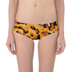 Orange And Black Camouflage Pattern Classic Bikini Bottoms by SpinnyChairDesigns