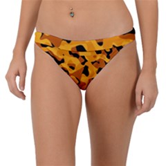 Orange And Black Camouflage Pattern Band Bikini Bottom by SpinnyChairDesigns