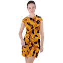 Orange and Black Camouflage Pattern Drawstring Hooded Dress View1