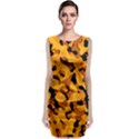 Orange and Black Camouflage Pattern Classic Sleeveless Midi Dress View1