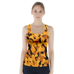 Orange And Black Camouflage Pattern Racer Back Sports Top