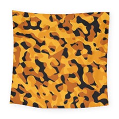 Orange And Black Camouflage Pattern Square Tapestry (large) by SpinnyChairDesigns