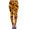 Orange and Black Camouflage Pattern Lightweight Velour Leggings View1