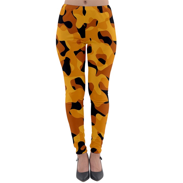 Orange and Black Camouflage Pattern Lightweight Velour Leggings