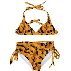 Orange And Black Camouflage Pattern Kids  Classic Bikini Set by SpinnyChairDesigns