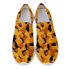 Orange And Black Camouflage Pattern Women s Slip On Sneakers by SpinnyChairDesigns