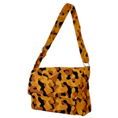 Orange And Black Camouflage Pattern Full Print Messenger Bag (m) by SpinnyChairDesigns