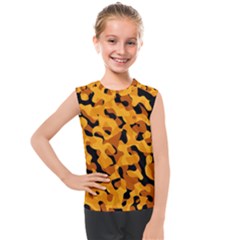 Orange And Black Camouflage Pattern Kids  Mesh Tank Top by SpinnyChairDesigns