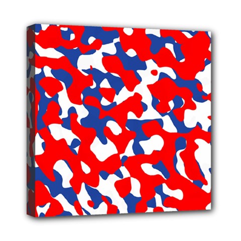 Red White Blue Camouflage Pattern Mini Canvas 8  X 8  (stretched) by SpinnyChairDesigns