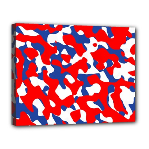 Red White Blue Camouflage Pattern Canvas 14  X 11  (stretched) by SpinnyChairDesigns