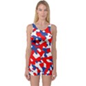 Red White Blue Camouflage Pattern One Piece Boyleg Swimsuit View1