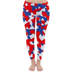 Red White Blue Camouflage Pattern Classic Winter Leggings by SpinnyChairDesigns