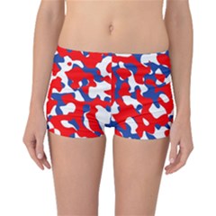 Red White Blue Camouflage Pattern Boyleg Bikini Bottoms by SpinnyChairDesigns