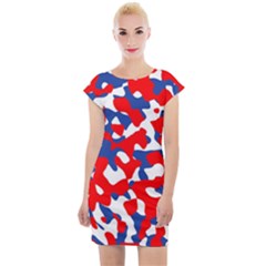 Red White Blue Camouflage Pattern Cap Sleeve Bodycon Dress by SpinnyChairDesigns