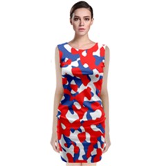 Red White Blue Camouflage Pattern Classic Sleeveless Midi Dress