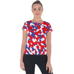 Red White Blue Camouflage Pattern Short Sleeve Sports Top  by SpinnyChairDesigns