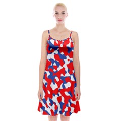 Red White Blue Camouflage Pattern Spaghetti Strap Velvet Dress by SpinnyChairDesigns