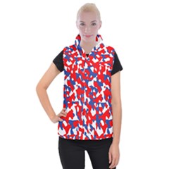 Red White Blue Camouflage Pattern Women s Button Up Vest by SpinnyChairDesigns