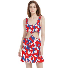 Red White Blue Camouflage Pattern Velvet Cutout Dress by SpinnyChairDesigns