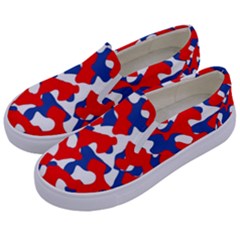 Red White Blue Camouflage Pattern Kids  Canvas Slip Ons by SpinnyChairDesigns