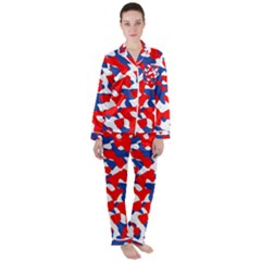 Red White Blue Camouflage Pattern Satin Long Sleeve Pyjamas Set by SpinnyChairDesigns