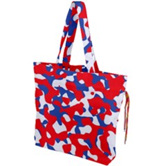 Red White Blue Camouflage Pattern Drawstring Tote Bag by SpinnyChairDesigns