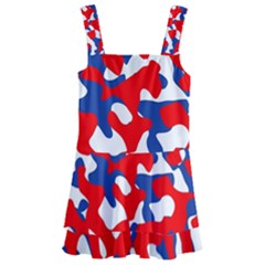 Red White Blue Camouflage Pattern Kids  Layered Skirt Swimsuit by SpinnyChairDesigns