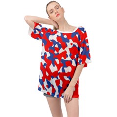 Red White Blue Camouflage Pattern Oversized Chiffon Top by SpinnyChairDesigns