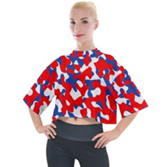 Red White Blue Camouflage Pattern Mock Neck Tee