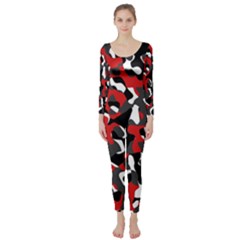 Black Red White Camouflage Pattern Long Sleeve Catsuit by SpinnyChairDesigns