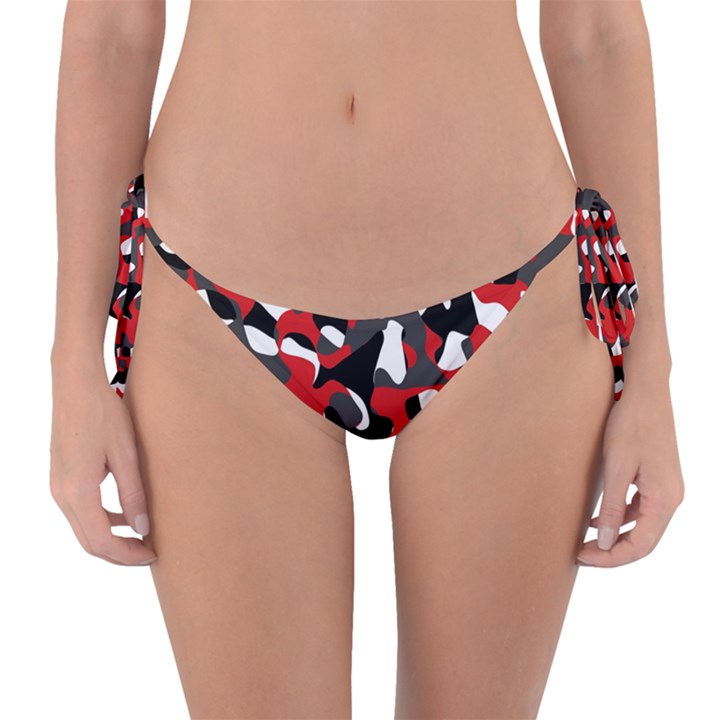 Black Red White Camouflage Pattern Reversible Bikini Bottom