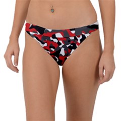 Black Red White Camouflage Pattern Band Bikini Bottom by SpinnyChairDesigns