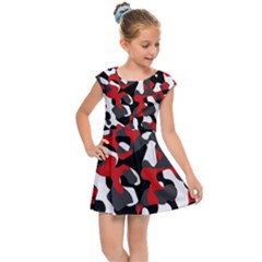 Black Red White Camouflage Pattern Kids  Cap Sleeve Dress by SpinnyChairDesigns