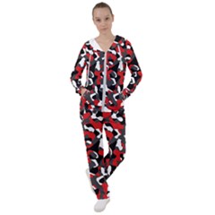 Black Red White Camouflage Pattern Women s Tracksuit by SpinnyChairDesigns