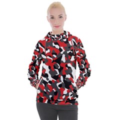 Black Red White Camouflage Pattern Women s Hooded Pullover by SpinnyChairDesigns