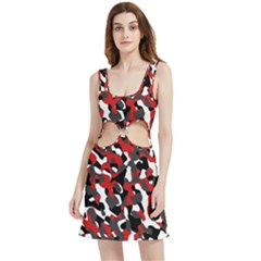 Black Red White Camouflage Pattern Velvet Cutout Dress