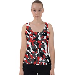 Black Red White Camouflage Pattern Velvet Tank Top by SpinnyChairDesigns