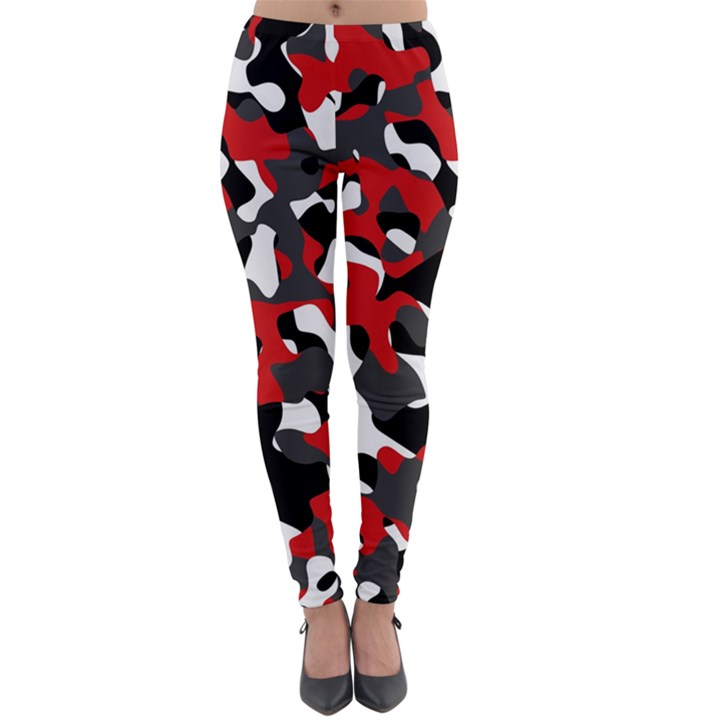 Black Red White Camouflage Pattern Lightweight Velour Leggings