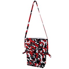 Black Red White Camouflage Pattern Folding Shoulder Bag by SpinnyChairDesigns